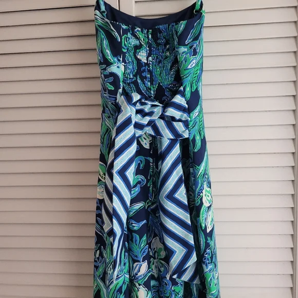 Lilly Pulitzer Blue Green Nila Jumpsuit with striped  fabric tie belt wide leg - Picture 6 of 16